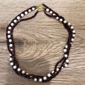 Vintage 3 tier garnet, pearl bead sterling chocker